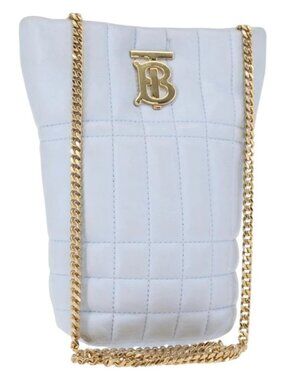 BURBERRY Chain Shoulder Bag Leather Blue Gold